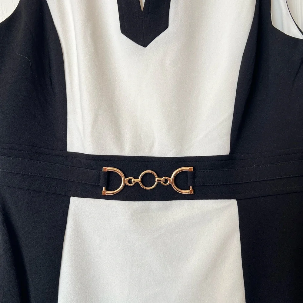 Tahari WomenPolyester Sleeveless Color Block Black & White Dress Size 10 NWT - Picture 2 of 7